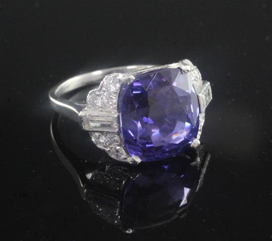 An attractive 1950s platinum, sapphire and diamond set dress ring, size J.